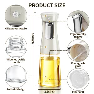 Oil Sprayer for Cooking, 240ml Glass Olive Oil Sprayer Mister, Olive Oil Spray Bottle, Kitchen Gadgets Accessories for Air Fryer, Canola Oil Spritzer, Widely Used for Salad Making, Baking, Frying, BBQ