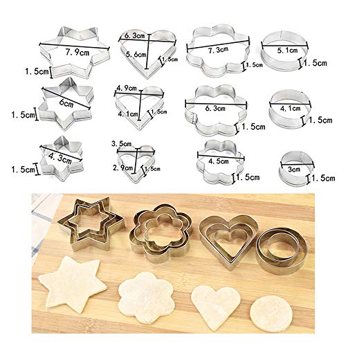 Cookie Cutters Biscuit Shapes Set, 12PCS Cookie Pastry Fruit Vegetables Stainless Steel Molds Cutters | Heart Star Circle Flower Shaped Mold Cookie Cutters For Halloween Christmas Valentine