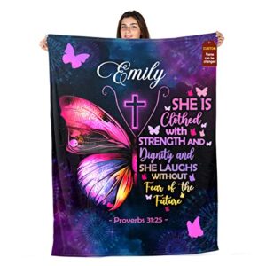 jesuspirit personalized christian fleece blanket - healing butterfly purple & pink blankets - custom name bible scripture blanket - get well soon gifts for women - inspirational gifts for mom, grandma