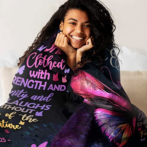 Jesuspirit Personalized Christian Fleece Blanket - Healing Butterfly Purple & Pink Blankets - Custom Name Bible Scripture Blanket - Get Well Soon Gifts For Women - Inspirational Gifts For Mom, Grandma