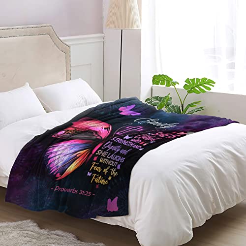 Jesuspirit Personalized Christian Fleece Blanket - Healing Butterfly Purple & Pink Blankets - Custom Name Bible Scripture Blanket - Get Well Soon Gifts For Women - Inspirational Gifts For Mom, Grandma