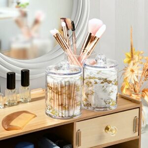 xigua Gold Marble Qtip Holder 4 Pack, 14 oz Apothecary Jars Bathroom Vanity Organizer Canister for Qtips,Cotton Swabs,Cotton Balls,Cosmetic Pads,Flossers,Bath Salts