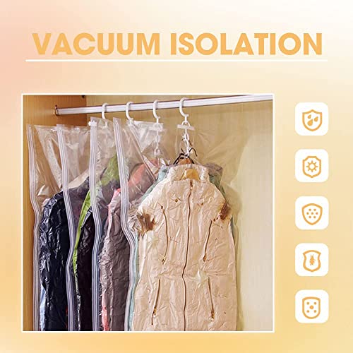 5PCS Hanging Vacuum Storage Bags with Hand Pump, Vacuum Sealer Bags Clothes Hanging Compressible Storage Bag, Hanging Space Saver Bags Packing Bags Moving Bags Vacuum Travel Bags for Luggage (Large)