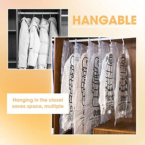 5PCS Hanging Vacuum Storage Bags with Hand Pump, Vacuum Sealer Bags Clothes Hanging Compressible Storage Bag, Hanging Space Saver Bags Packing Bags Moving Bags Vacuum Travel Bags for Luggage (Large)