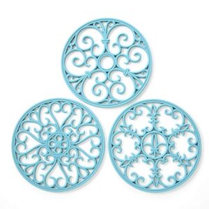 silicone trivet mat - non-slip & heat resistant kitchen hot pads for countertops & table - kitchen trivets for hot dishes & cookware - hot pot holder for pots & pans - turquoise,set of 3