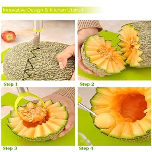 JAYVAR Watermelon Slicer Cutter Knife with Melon Baller Scoop Set，Fruit Scooper Seed Remover Watermelon Knife for Ice Cream Melon，Dig Pulp Separator Fruit Slice