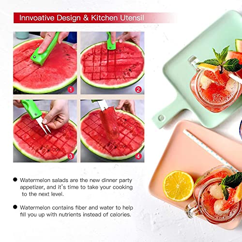 JAYVAR Watermelon Slicer Cutter Knife with Melon Baller Scoop Set，Fruit Scooper Seed Remover Watermelon Knife for Ice Cream Melon，Dig Pulp Separator Fruit Slice