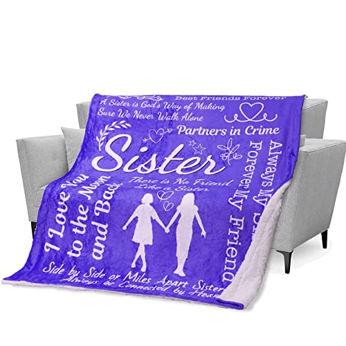 Sister Blanket - Soft, Cozy, Warm Sherpa Fleece Fabric with Kind, Inspirational Words - Thick, Double-Layered Material - Thoughtful Sister Gifts from Sister Christmas, Birthday, Valentine's Day (Blue)