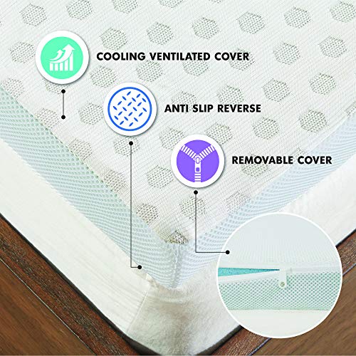 Sleep Philosophy Gel Infused Memory Foam Mattress Topper Luxurious All Season Enhanced Bed Support, Queen(2" Thick), Removable Cooling Cover