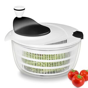 ourokhome salad spinner lettuce dryer, rotary veggie washer with compact bowl and colander, easy to clean, wash, dry vegetables, fruits, lettuce, greens, lockable lid, 4l, white