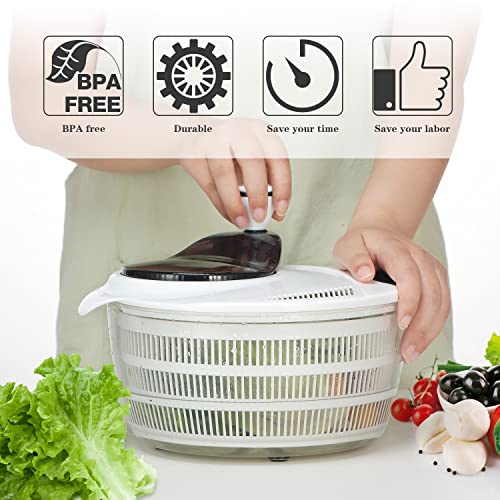 Ourokhome Salad Spinner Lettuce Dryer, Rotary Veggie Washer with Compact Bowl and Colander, Easy to Clean, Wash, Dry Vegetables, Fruits, Lettuce, Greens, Lockable Lid, 4L, White