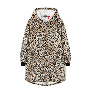 andstar wearable blanket hoodie, oversized hooded for women and men, comfy sweatshirt with giant pocket （leopard print）