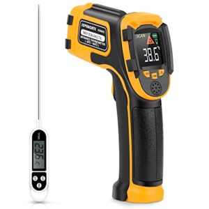 infrared thermometer non-contact digital laser temperature gun color display -58℉～1112℉(-50℃～600℃) adjustable emissivity - for cooking/bbq/food/fridge/pizza oven/engine - meat thermometer included