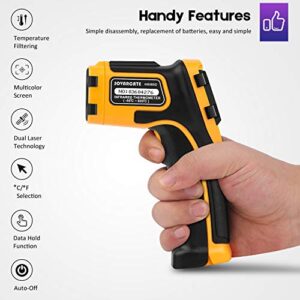 Infrared Thermometer Non-Contact Digital Laser Temperature Gun Color Display -58℉～1112℉(-50℃～600℃) Adjustable Emissivity - for Cooking/BBQ/Food/Fridge/Pizza Oven/Engine - Meat Thermometer Included