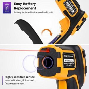 Infrared Thermometer Non-Contact Digital Laser Temperature Gun Color Display -58℉～1112℉(-50℃～600℃) Adjustable Emissivity - for Cooking/BBQ/Food/Fridge/Pizza Oven/Engine - Meat Thermometer Included