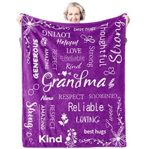 gift for grandma, grandma throw blanket, best grandma gifts from grandkids, grandma birthday gifts from grandchildren, grandmother gifts for mothers day, christmas, 50x60 inch purple
