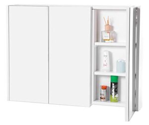 basicwise qi003456 3 shelves white wall mounted bathroom/powder room mirrored door vanity cabinet medicine chest