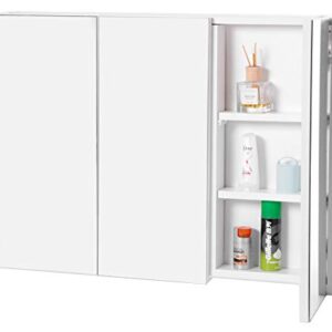 Basicwise QI003456 3 Shelves White Wall Mounted Bathroom/Powder Room Mirrored Door Vanity Cabinet Medicine Chest