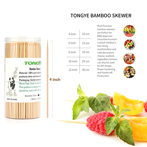 [200 PCS] 4 inch Bamboo Skewers, Premium Wooden Skewers without Splinters, Skewers for Appetizer, Fruit Kabobs, Chocolate Fountain, Burger, Cocktail Toothpicks, and Food Skewer Sticks.