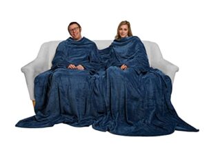 slanket the ultimate siamese fleece blanket with sleeves for 2 people (4 sleeves) - lightweight, warm & super soft blanket for lounging & ultimate comfort - giant blanket 120" x 80"