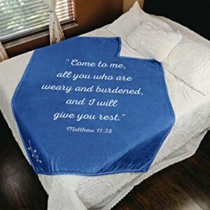 Scripture Blanket Soft Prayer Blanket with God's Promise from Matthew 11:28 - Blue 50"x65" Inspirational Blanket - Lightweight Flannel Fleece Bible Verse Blanket