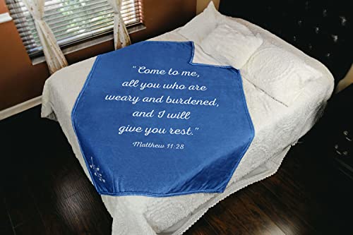 Scripture Blanket Soft Prayer Blanket with God's Promise from Matthew 11:28 - Blue 50"x65" Inspirational Blanket - Lightweight Flannel Fleece Bible Verse Blanket