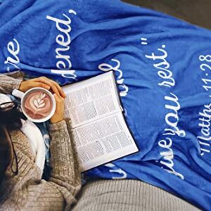 Scripture Blanket Soft Prayer Blanket with God's Promise from Matthew 11:28 - Blue 50"x65" Inspirational Blanket - Lightweight Flannel Fleece Bible Verse Blanket