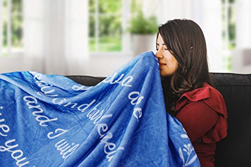 Scripture Blanket Soft Prayer Blanket with God's Promise from Matthew 11:28 - Blue 50"x65" Inspirational Blanket - Lightweight Flannel Fleece Bible Verse Blanket