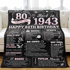 KERAOO 80 Years Ago 80th Birthday Wedding Anniversary Throw Blanket, Perfect 1943 Birthday Gifts Ideas for Wife Husband Mom Dad Friends, Gold Back in 1943 50th Birthday Gifts