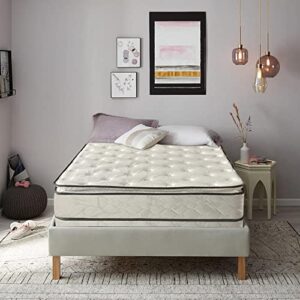 continental sleep pillowtop innerspring 8" wood box spring for mattress, queen, beige