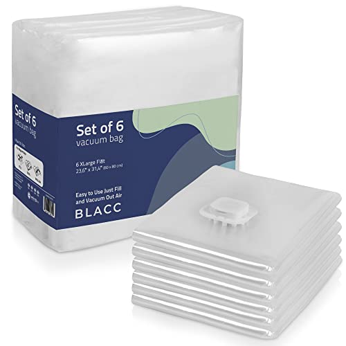 BLACC Vacuum Storage Bags, Compression Sealer for Clothes, Duvets, Blankets, Pillows, No-Loss Valve, 6 XLarge Bag, Premium Quality (SET PACK OF 6)