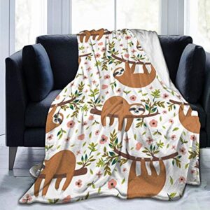 waldeal sloth flannel fleece throw blanket 60"x50" lightweight office couch sofa bedroom for kid adults all season