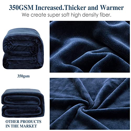 Mooreeke Soft Fleece Blanket King Size, Warm Fuzzy Cozy Plush Flannel Blanket 350 GSM Throw Lightweight Blanket for Bed, Sofa, Couch Suitable for All Season, 108x90 inches, Navy Blue