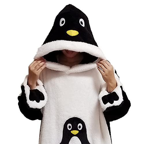 YemaYfly Penguin Blanket Unisex Oversized Sweatshirt for Women Cozy Hoodie Wearable Animal Blanket Thick Warm with Large Front Black Pocket Penguin Costume Adult (Penguin,L)