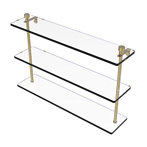 Allied Brass FT-5/22 Foxtrot Collection 22 Inch Triple Tiered Glass Shelf, Satin Brass