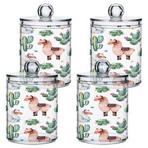 Nander 2Pack Qtip Holder Dispenser -Llama Cactus Clear Plastic Apothecary Jars Set - Restroom Bathroom Makeup Organizers Containers for Cotton Swab, Ball, Pads, Floss