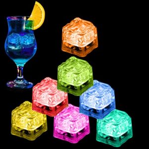 light up ice cubes, 12/24/48/96 pack multi color led ice cubes for drinks with changing lights, ip67 waterproof reusable glowing flashing ice cube for club bar party wedding decor