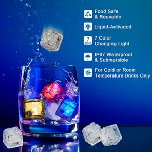 Light Up Ice Cubes, 12/24/48/96 Pack Multi Color Led Ice Cubes for Drinks with Changing Lights, IP67 Waterproof Reusable Glowing Flashing Ice Cube for Club Bar Party Wedding Decor