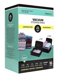 greenco 16 pack space saver vacuum seal storage bags, combo value pack space bag