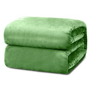 hannah linen king fleece blanket - super soft plush throw blanket for bed - warm & cozy large microfiber throw blanket for sofa & couch (108 x 90, green)