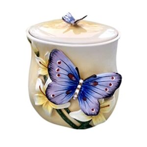 forlong ceramic organizer canister with lids - butterfly collection jars decor for bathroom, organization holder for vanity, counter