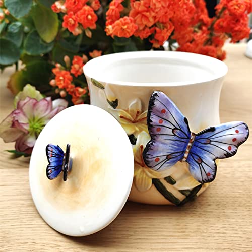 FORLONG Ceramic Organizer Canister with Lids - Butterfly Collection Jars Decor for Bathroom, Organization Holder for Vanity, Counter