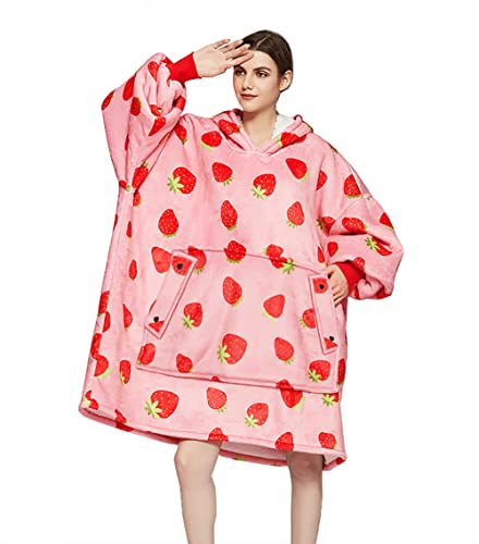 Hysunland Strawberry Wearable Blankets for Women Oversized Hoodie Sweatshirt with Kangaroo Pocket