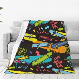oplp skateboard sport blanket plush for bed, sofa, camping blanket lightweight soft warm comfortable 50 "x40