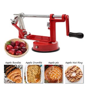 Apple Peeler, Slicer Corer Potato Peelers 3 In 1, Stainless Steel Heavy Duty Suction Cup Base And 5 Extra Blades Included As Well As Cleaning Tool (red)