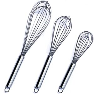 whisks for cooking, 3 pack stainless steel whisk for blending, whisking, beating and stirring, update version balloon wire whisk set, 8''+10''+12''