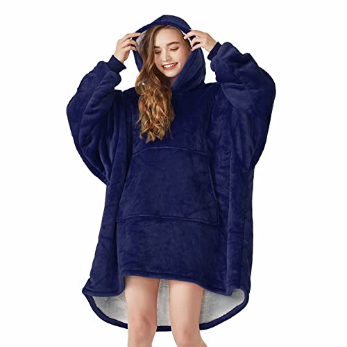 L'AGRATY Wearable Blanket Hoodie Oversized Giant Hooded Blanket Sweatshirt with Pocket Sleeves for Women Men Flannel Sherpa Soft Warm Cozy Blanket Jacket Sweater Gift for Adult Teens One Size Fits All