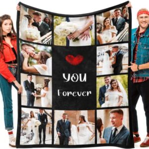 Zookao Custom Blankets with Photos and Text, Personalized Picture Blankets and Throws Memorial Blanket for Adults Couple Pets, Personalized Gifts for Birthday Anniversary Valentine's Day - 40"x50"