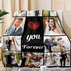 Zookao Custom Blankets with Photos and Text, Personalized Picture Blankets and Throws Memorial Blanket for Adults Couple Pets, Personalized Gifts for Birthday Anniversary Valentine's Day - 40"x50"