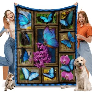 butterfly throw blanket for womens, butterfly gifts for women, soft cozy lightweight butterfly flannel blankets and throws for couch bed ( 60" x 80", blue butterfly )
